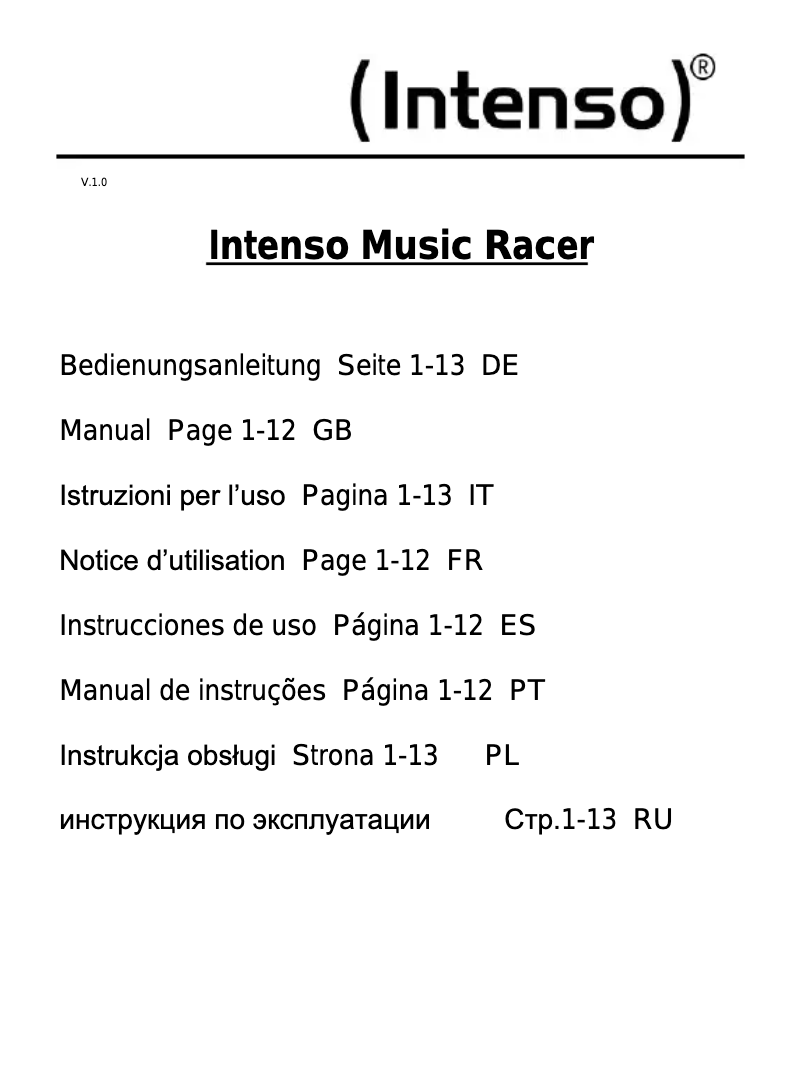 Imagen de la primera página del manual del dispositivo Music Racer
