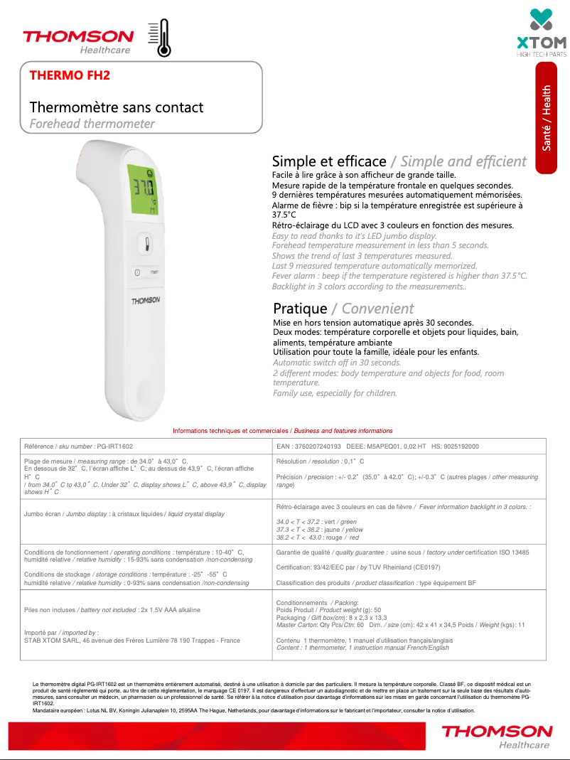 Page 1 of the manual User Manual Thomson THERMO FH2