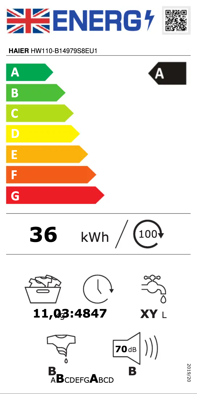 Page 1 de la notice Label énergétique Haier HW110-B14979S8EU1