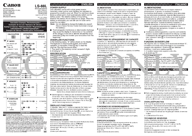 Page 1 de la notice Manuel utilisateur Canon LS-88L