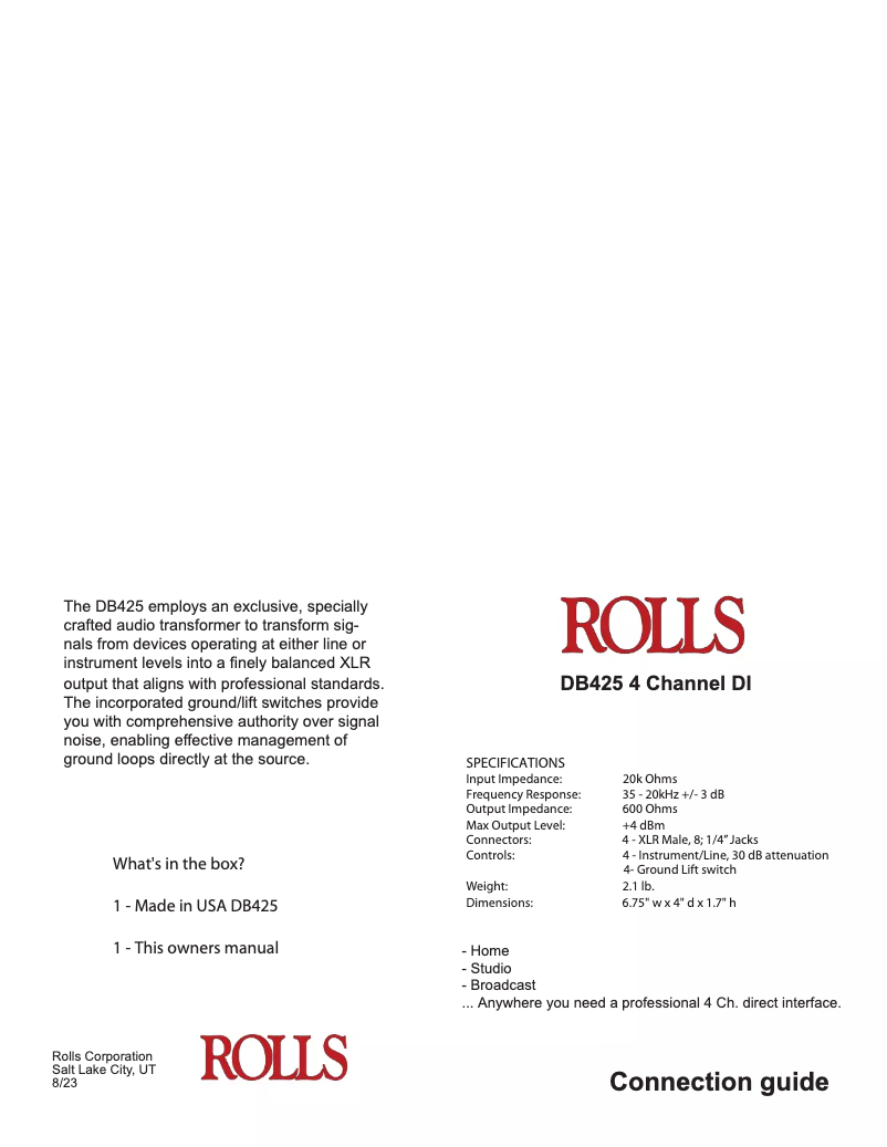 Page n°1 - Manuel utilisateur Rolls DB425