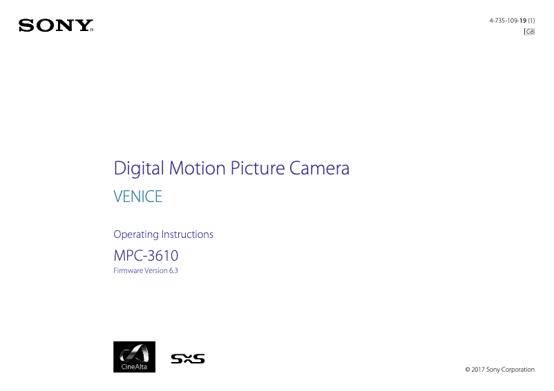 Page 1 de la notice Manuel utilisateur Sony Venice