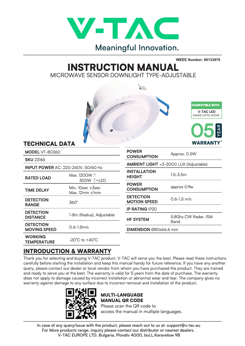 Página 1 del manual Manual de usuario V-TAC VT-80360