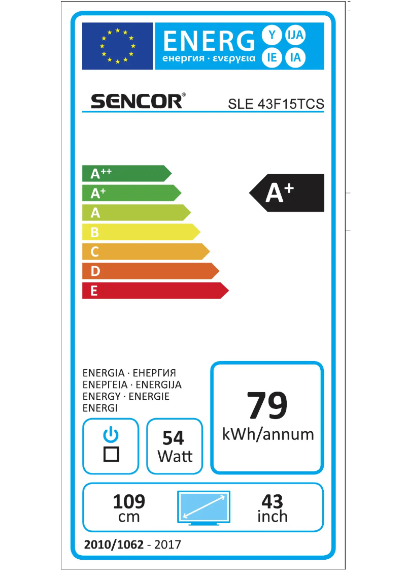 Page 1 de la notice Label énergétique Sencor SLE 43F15TCS