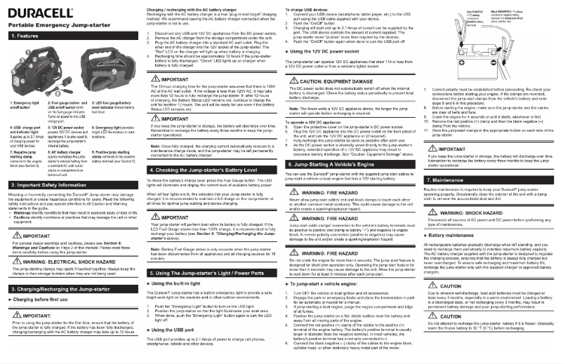 Page 1 de la notice Manuel utilisateur Duracell Jump-Starter 600