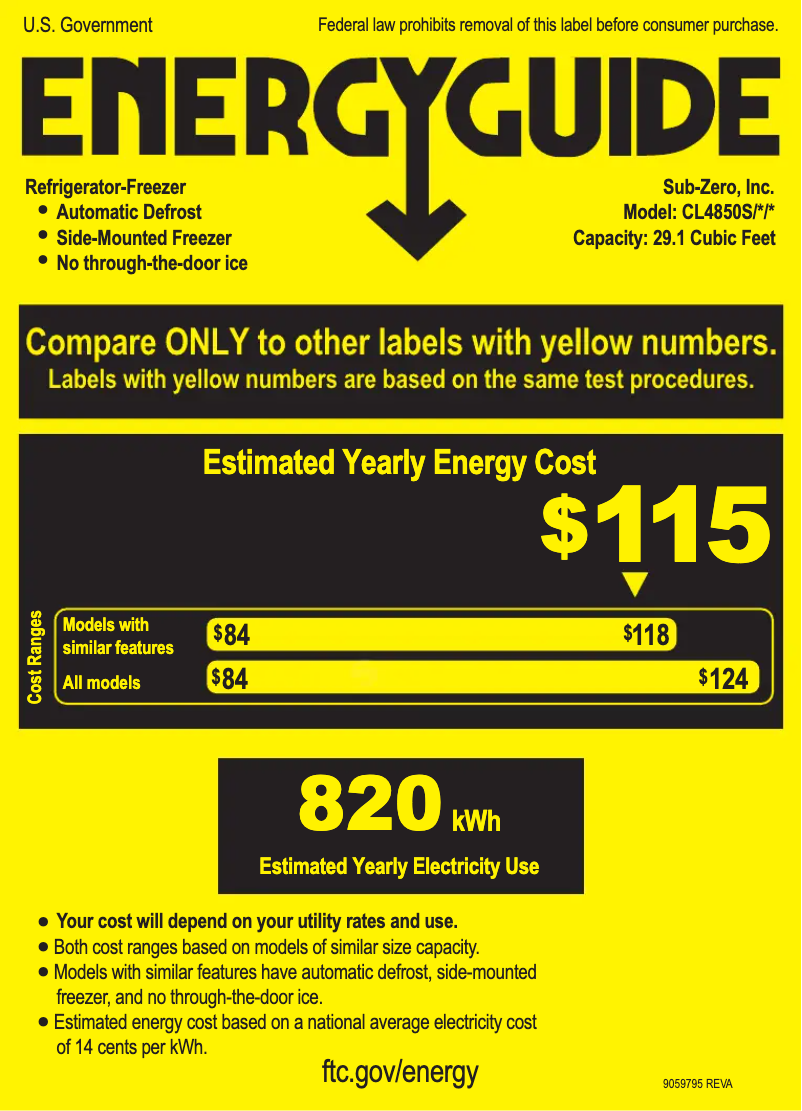Page n°1 - Label énergétique Sub-Zero CL4850O