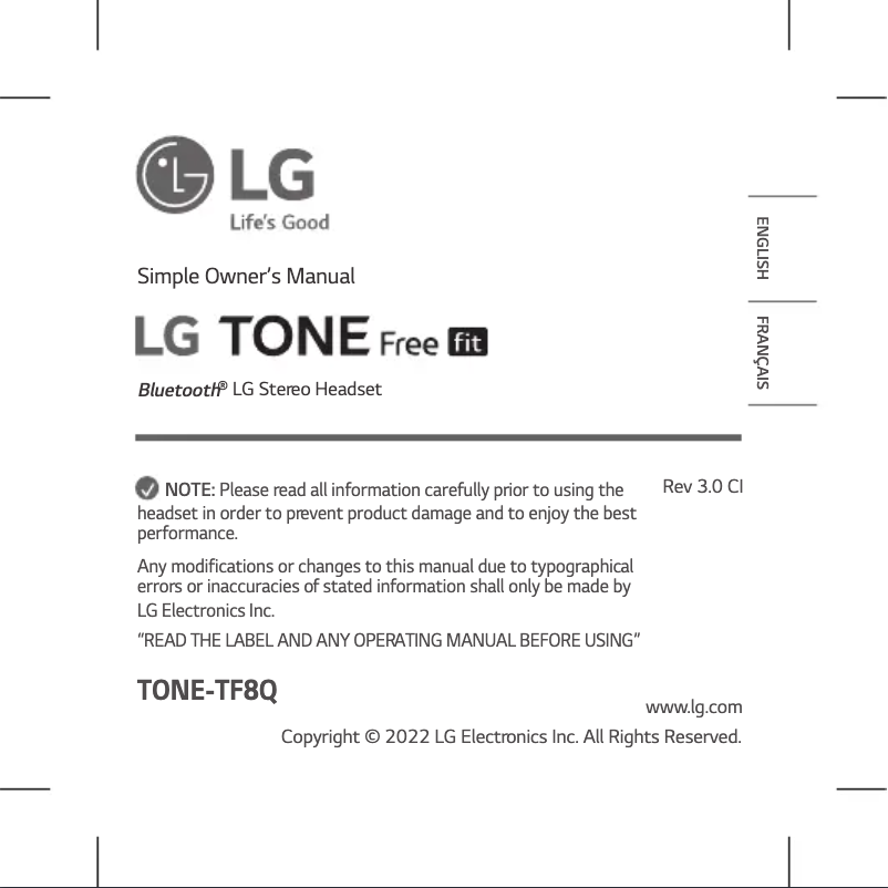 Page n°1 - Manuel utilisateur LG Tone Free Fit