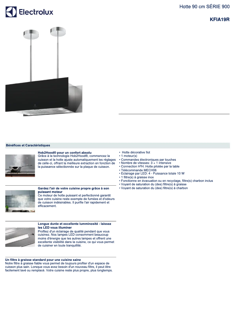 Page 1 de la notice Fiche technique Electrolux KFIA19R