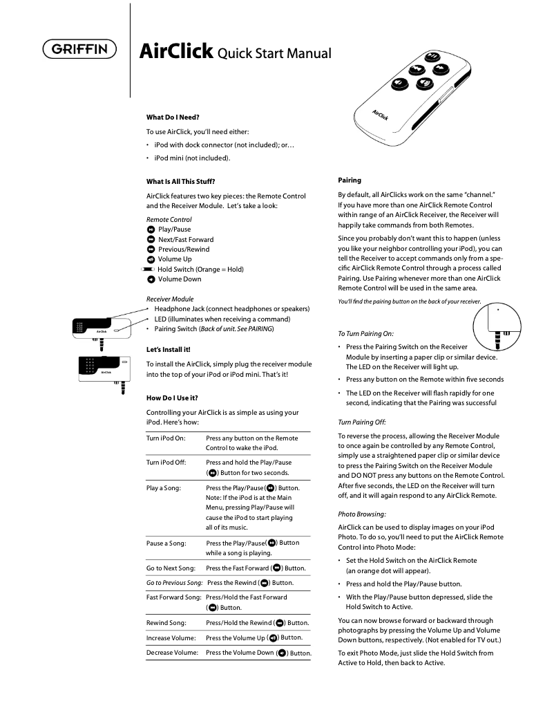 Page n°1 - Manuel utilisateur Griffin AirClick