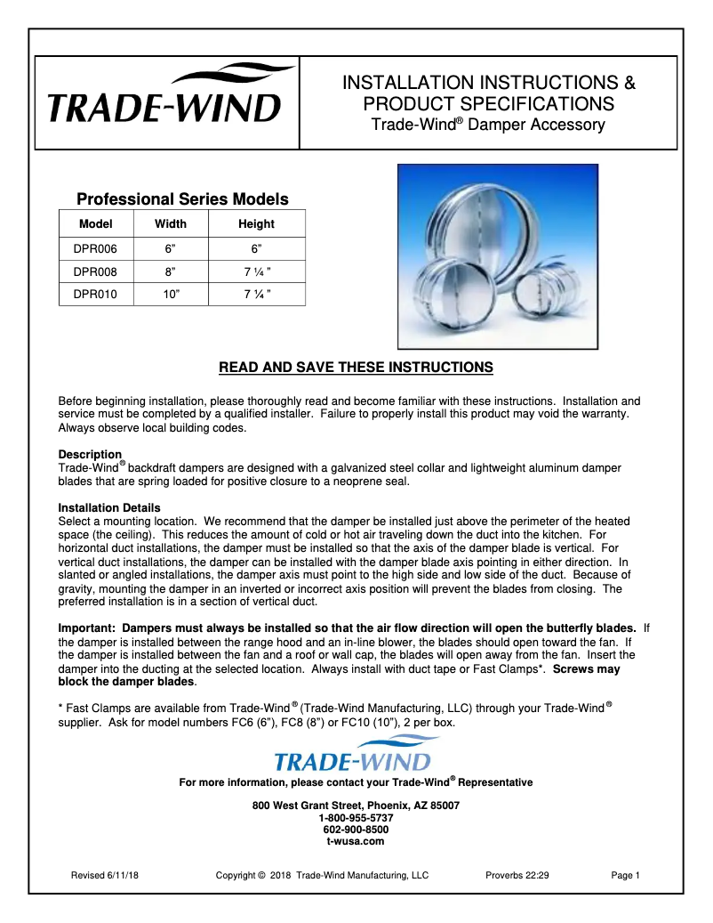 Page 1 de la notice Manuel utilisateur Trade-Wind DPR008