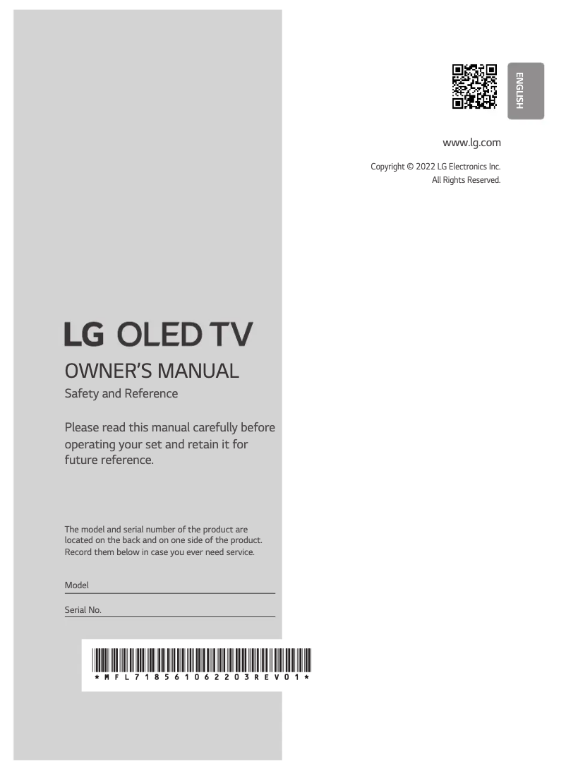 Page 1 de la notice Manuel utilisateur LG OLED65B2RLA