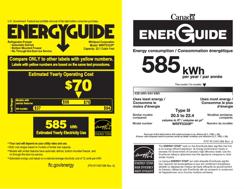 Page n°1 - Label énergétique Whirlpool WRFF5333PV