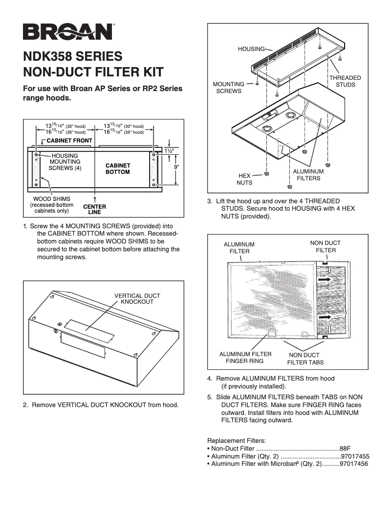 Page 1 de la notice Manuel utilisateur Broan NDK35836WW