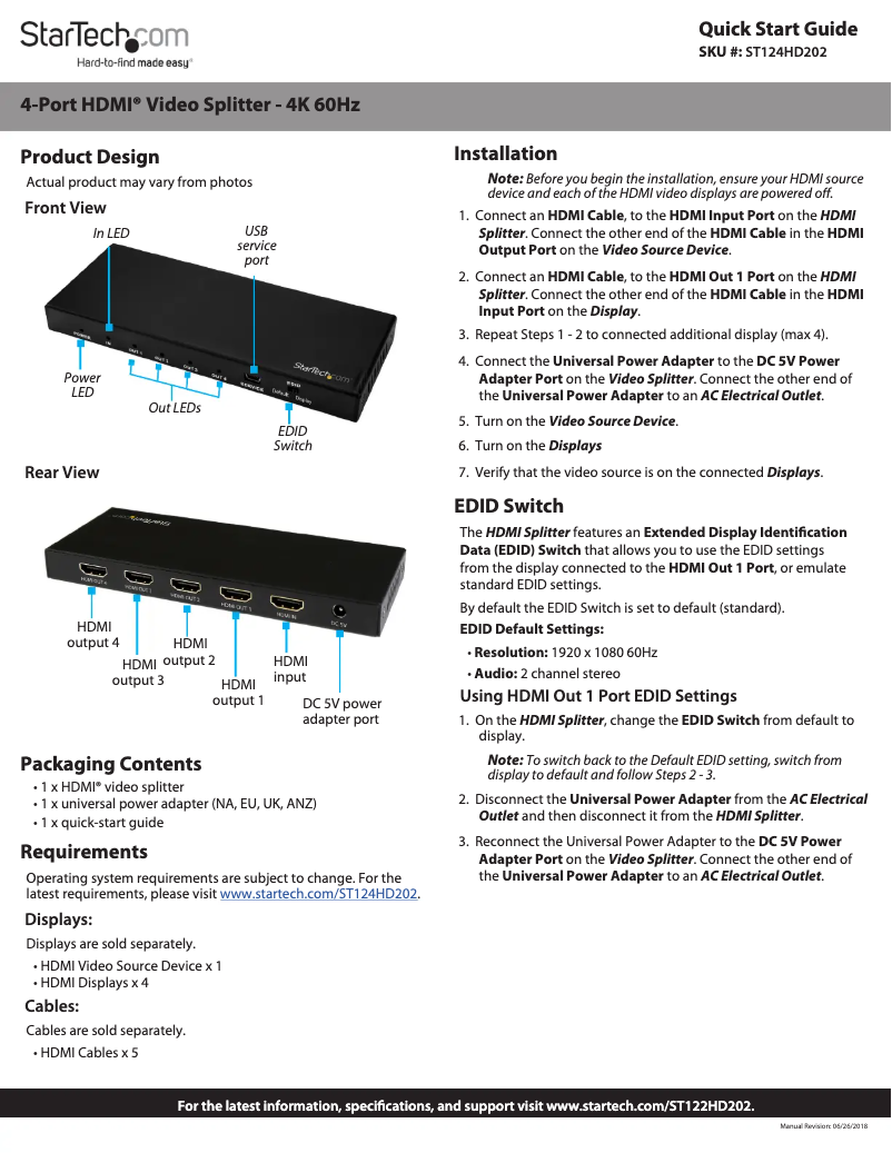 Page 1 de la notice Manuel utilisateur StarTech.com ST124HD202