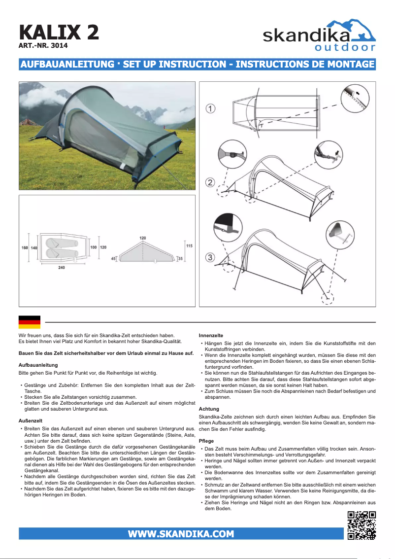 Page 1 de la notice Manuel utilisateur Skandika Kalix 2