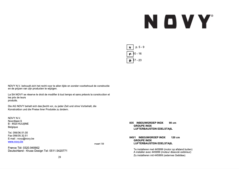 Page n°1 - Manuel utilisateur Novy Pure'Line 845