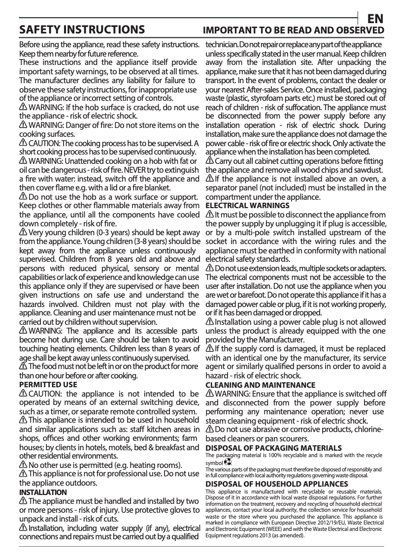 Page n°1 - Manuel d'utilisation et d'entretien Indesit RI 161 C