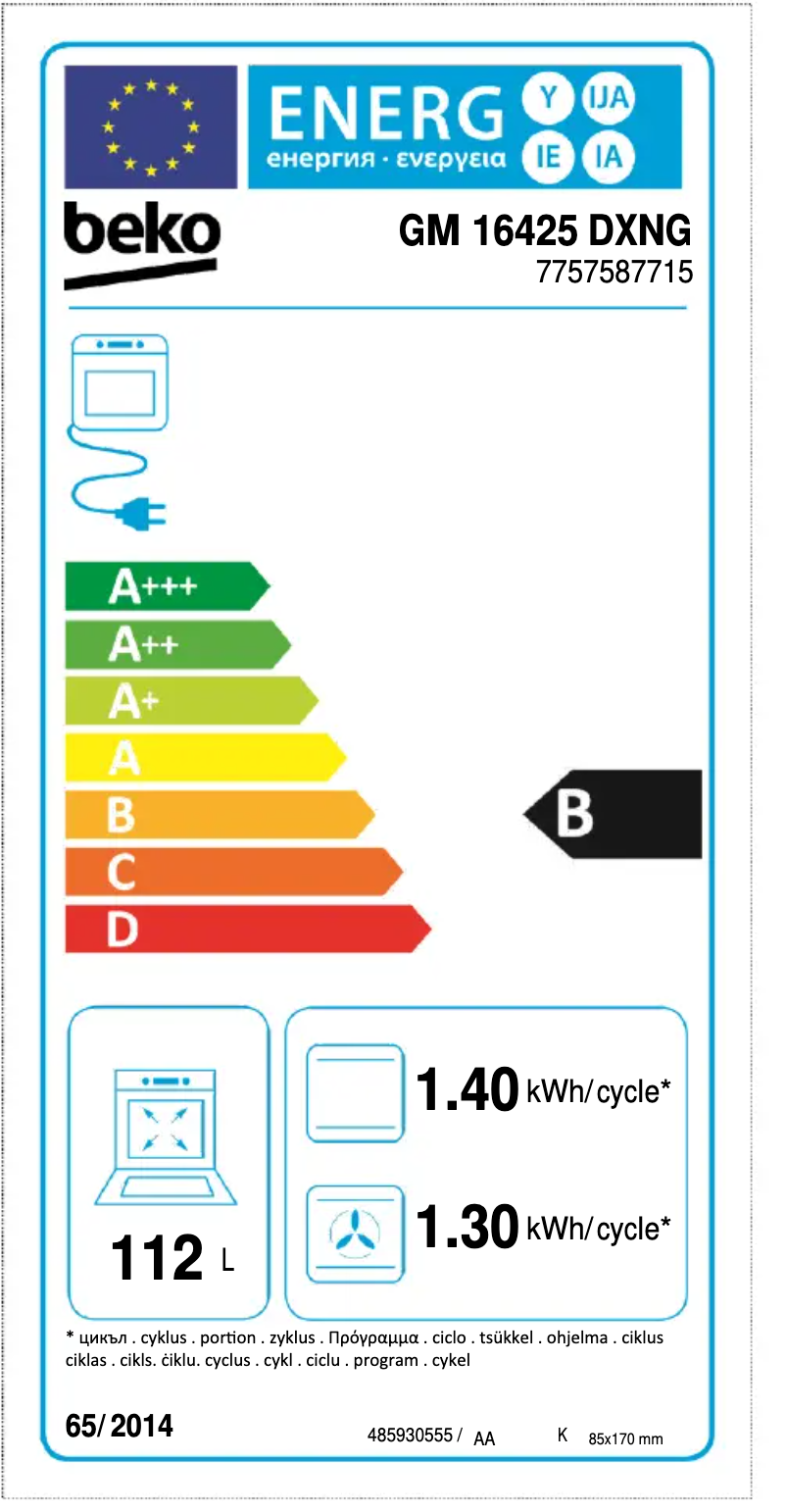 Page n°1 - Label énergétique Beko GM 16425 DXNG