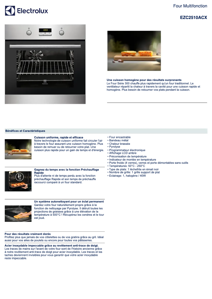 Page 1 de la notice Fiche technique Electrolux EZC2510ACX