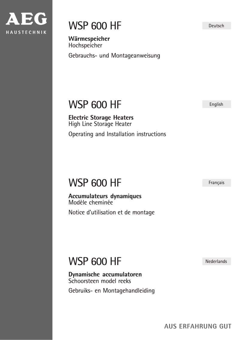 Image de la première page du manuel de l'appareil WSP 600 HF