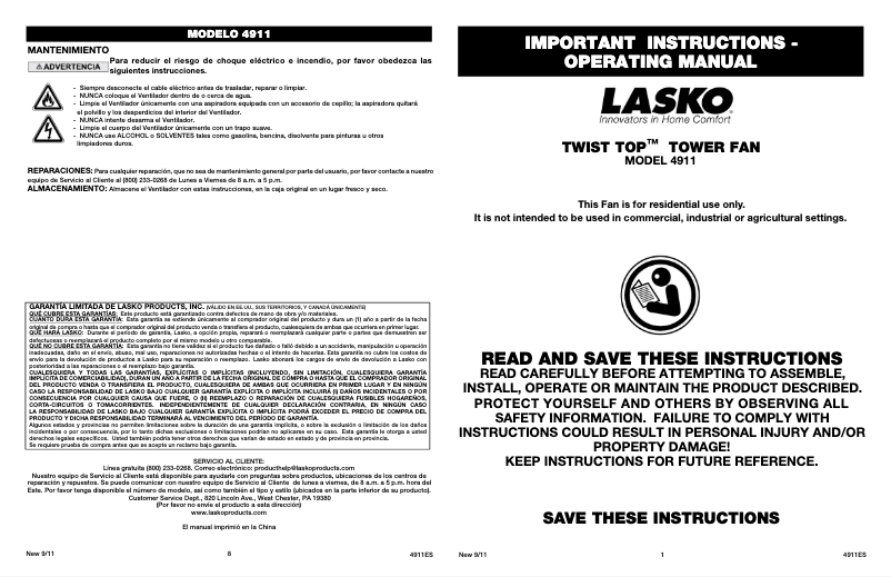Page 1 de la notice Manuel utilisateur Lasko Twist Top 4911