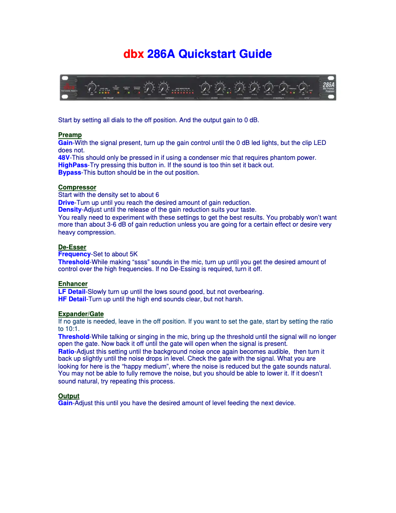 Page 1 de la notice Guide de démarrage rapide DBX 286A