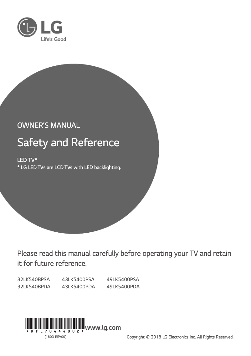 Page 1 de la notice Manuel utilisateur LG 49LK5400PSA