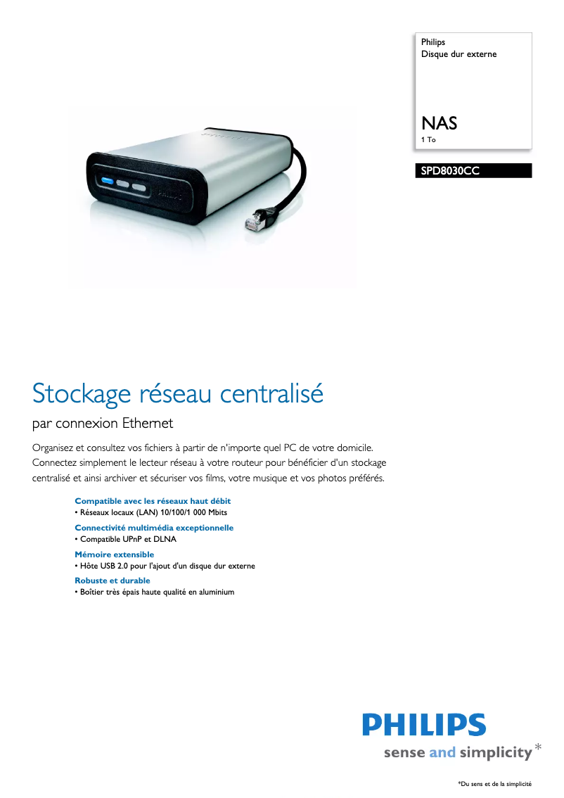 Page n°1 - Fiche technique Philips SPD8030CC