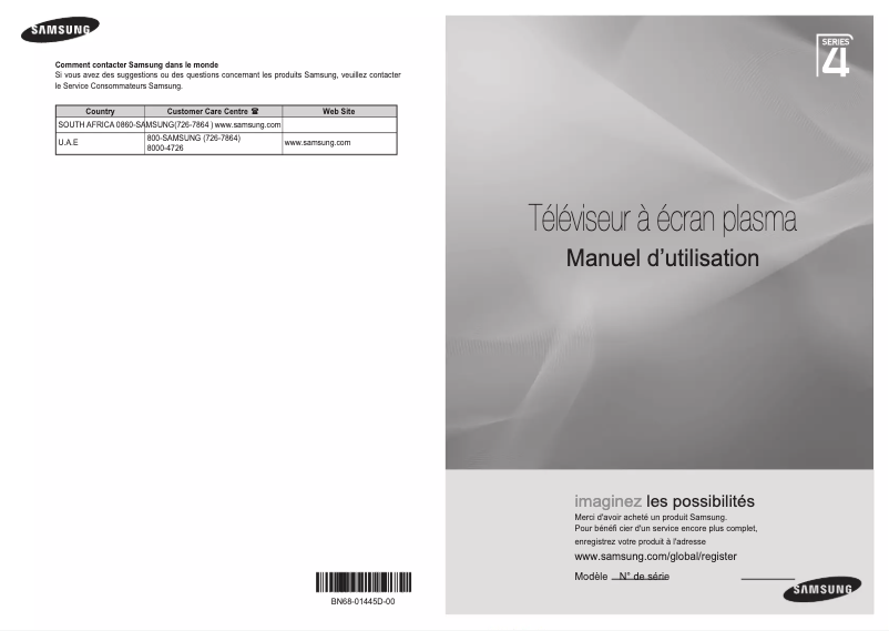 Page 1 de la notice Manuel utilisateur Samsung PS50A410C1