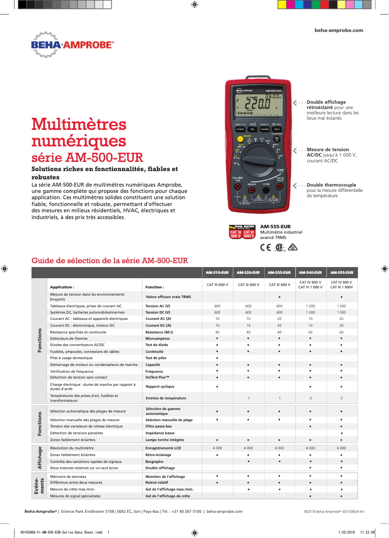 Page 1 de la notice Fiche technique Beha-Amprobe AM-540-EUR