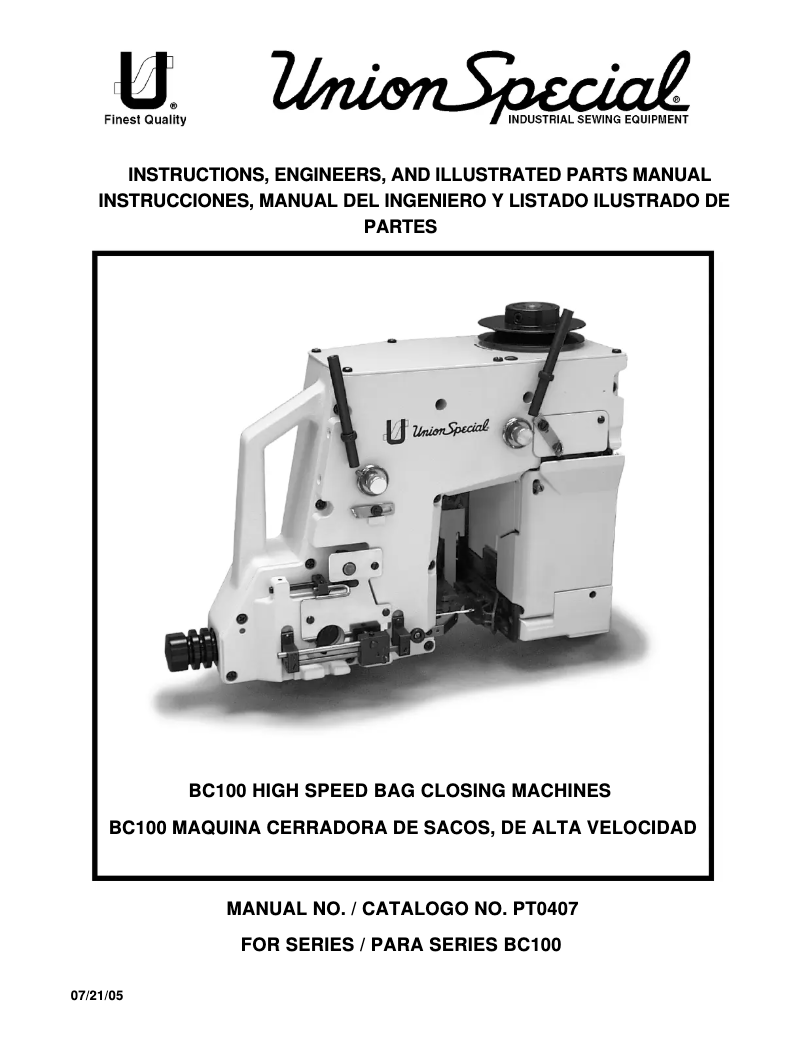 Page 1 de la notice Manuel utilisateur Union Special BC100