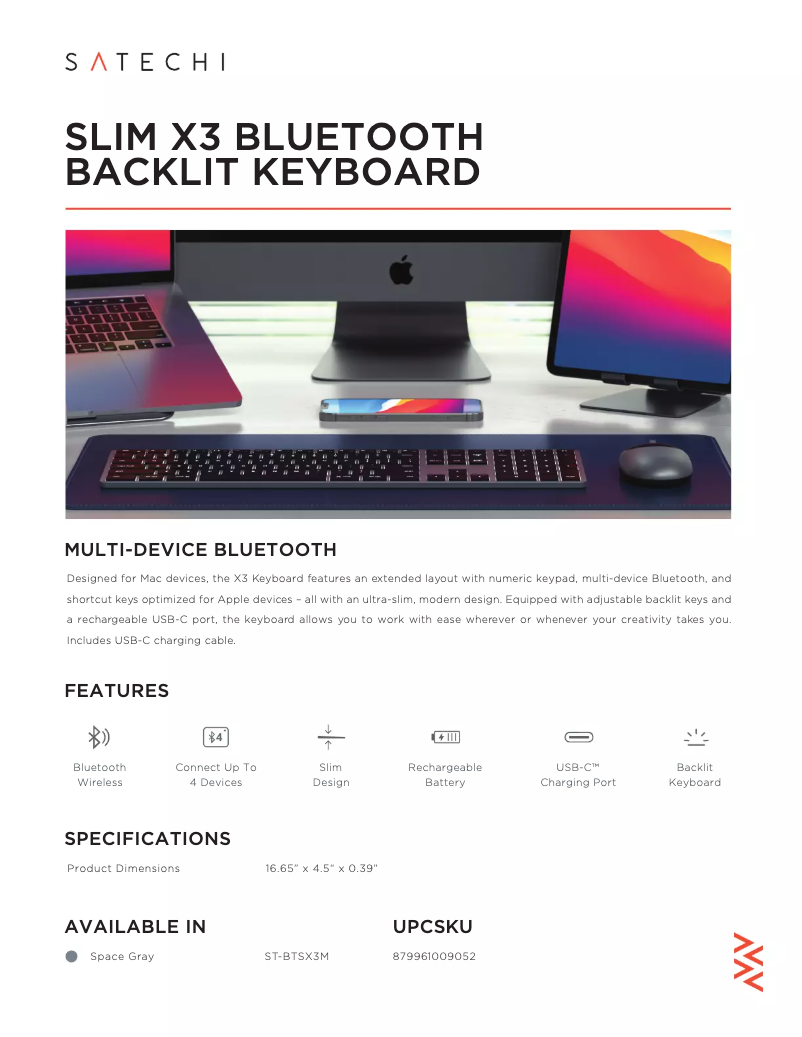 Page n°1 - Fiche technique Satechi Slim X3 Bluetooth