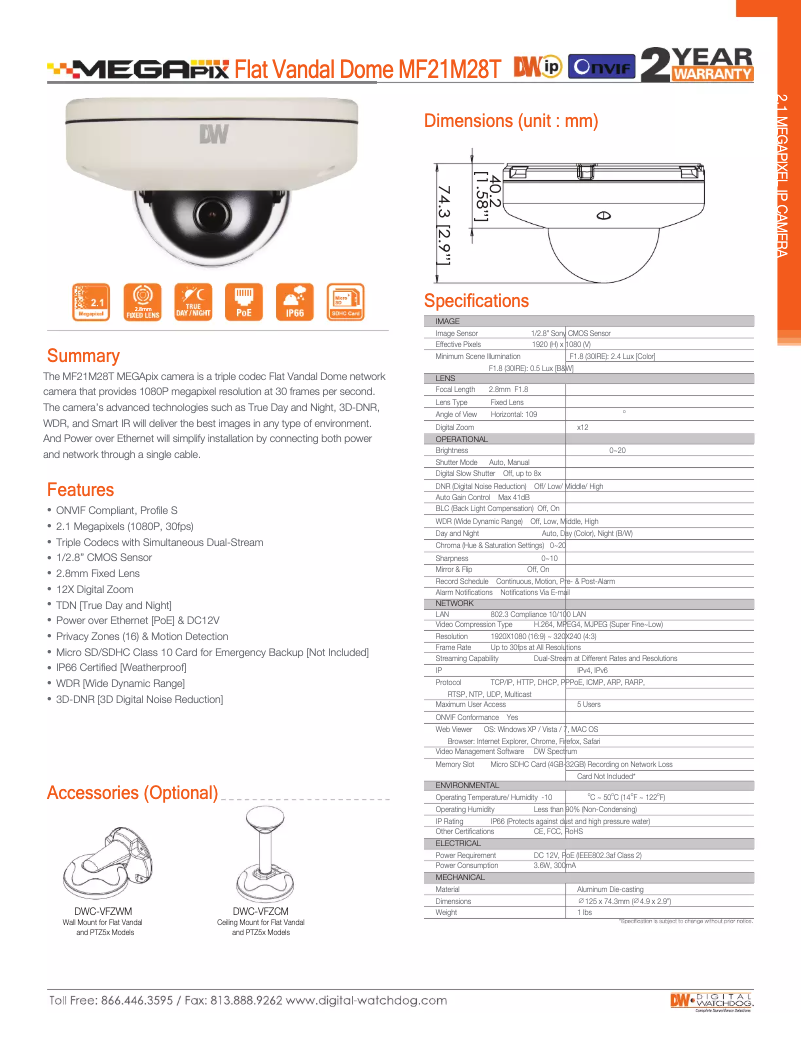 Page n°1 - Brochure Digital Watchdog Megapix DWC-MF21M28T