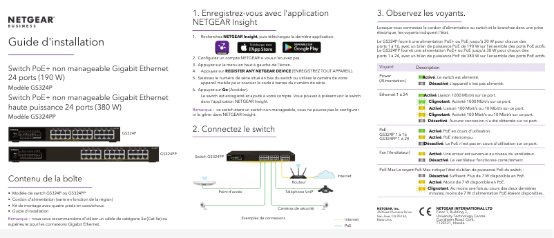 Page n°1 - Guide d'installation Netgear GS324PP