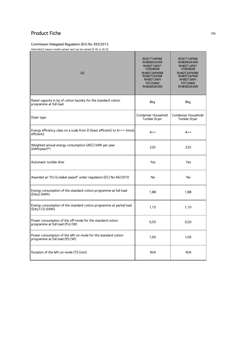 Page n°1 - Manuel utilisateur LG RH80M3AV6R