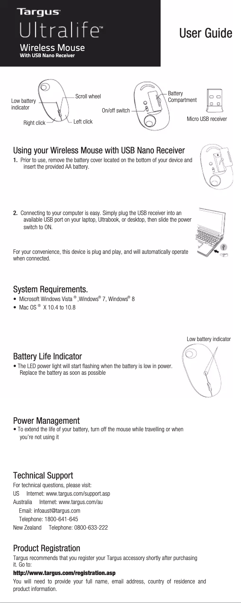 Page 1 de la notice Manuel utilisateur Targus AMW064US