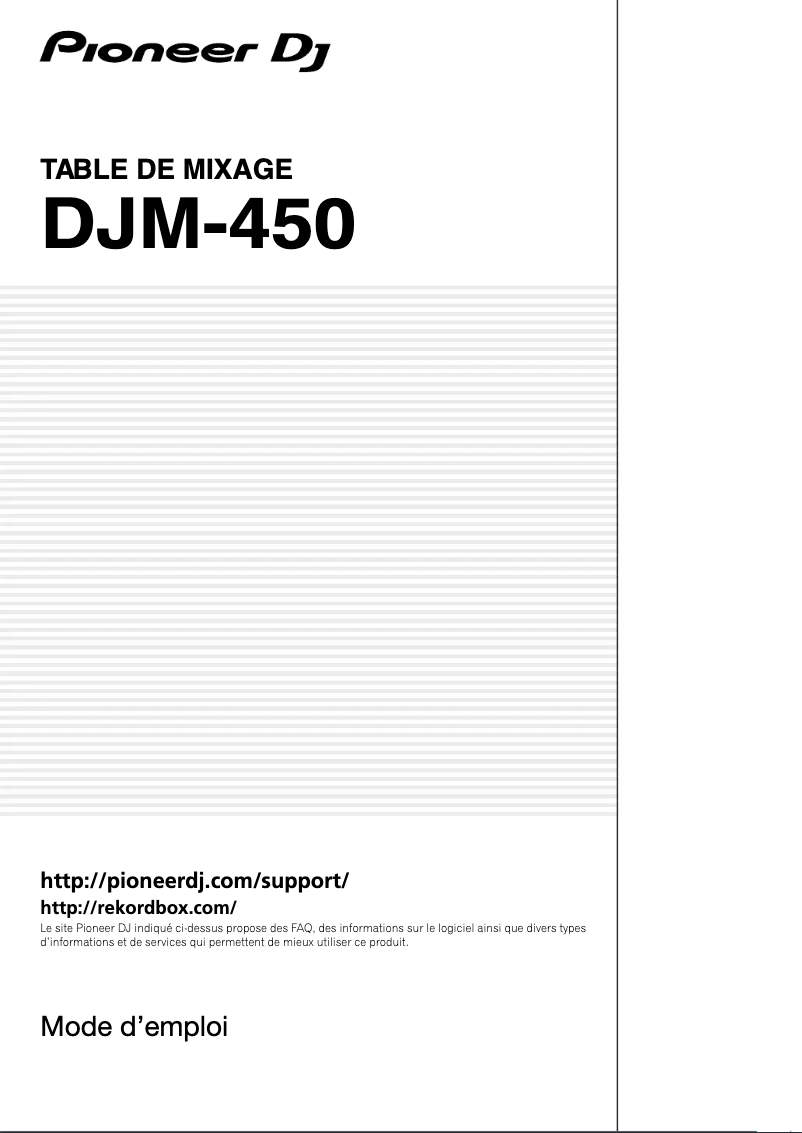 Page 1 de la notice Guide de démarrage rapide Pioneer DJM-450