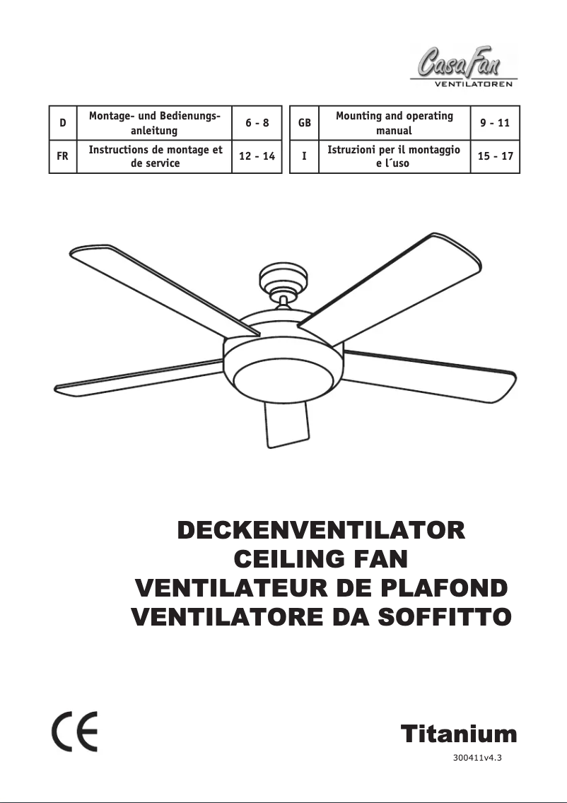 Page 1 de la notice Manuel utilisateur CasaFan Titanium