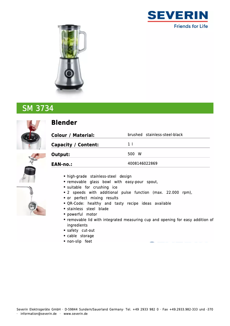 Page n°1 - Fiche technique Severin SM 3734