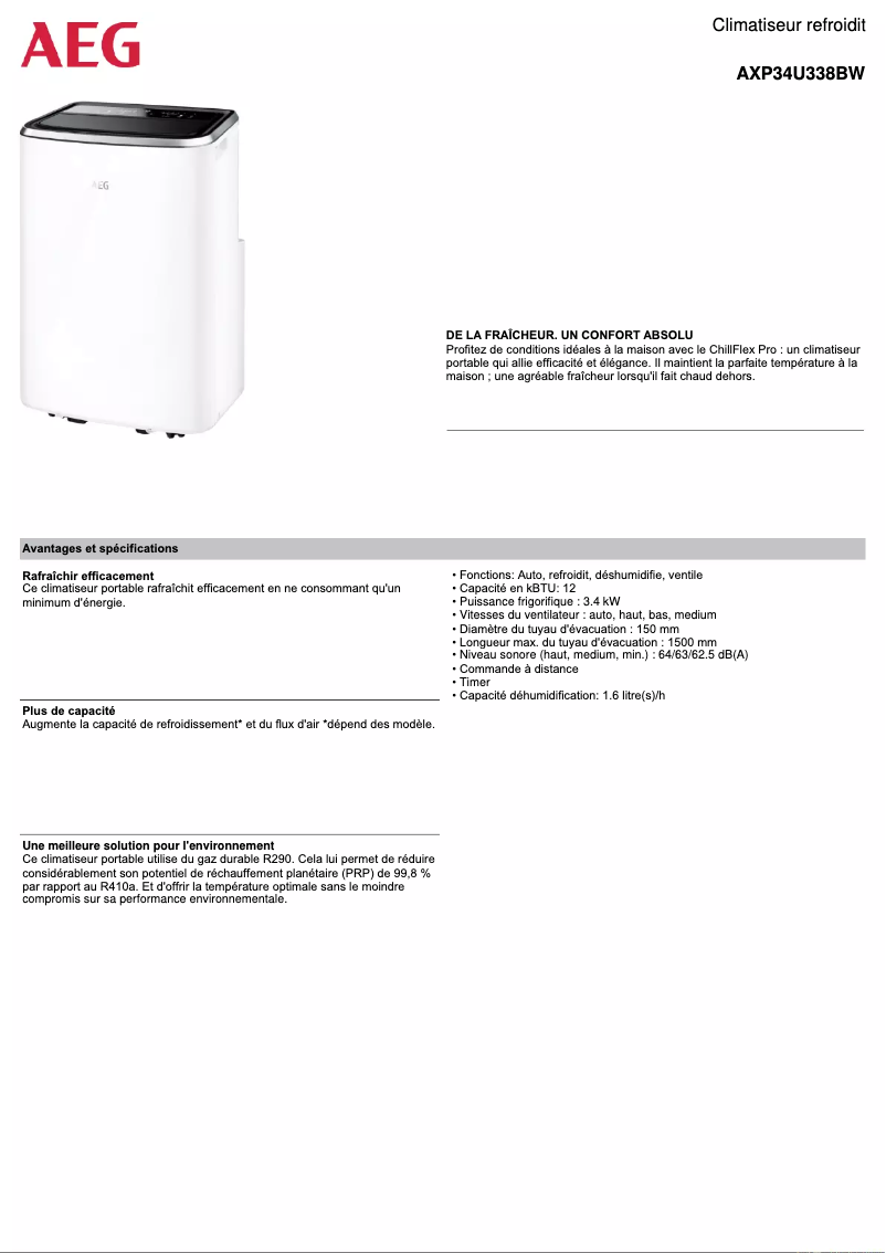 Página 1 del manual Ficha técnica AEG AXP34U338BW