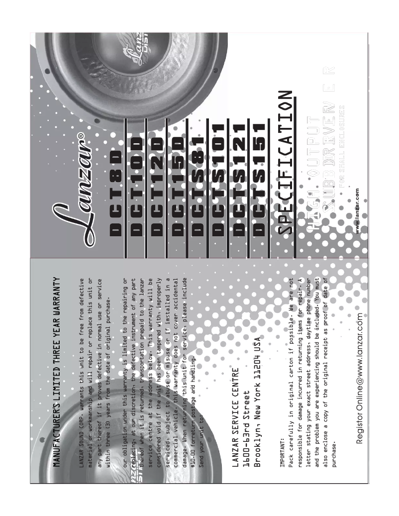 Page 1 de la notice Manuel utilisateur Lanzar DCTS121