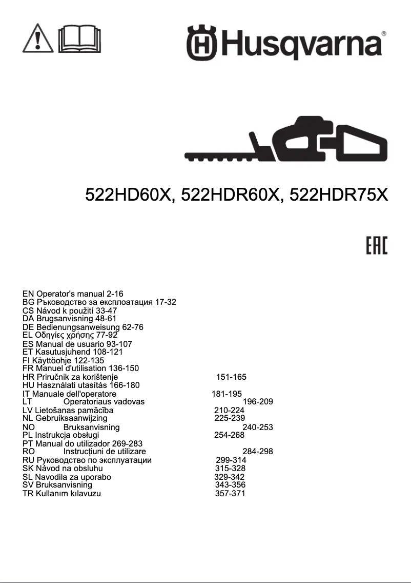 Page 1 de la notice Manuel utilisateur Husqvarna 522HDR60X