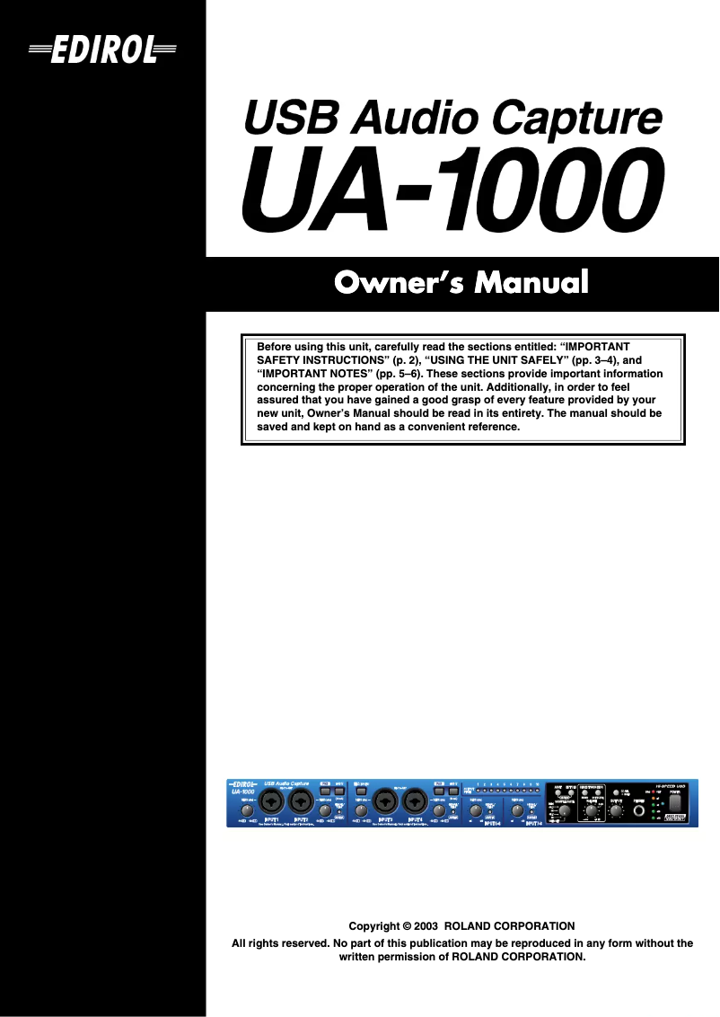Page 1 de la notice Manuel utilisateur Roland UA-1000