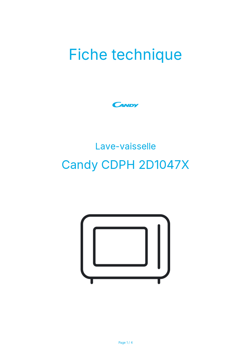 Page n°1 - Fiche technique Candy CDPH 2D1047X