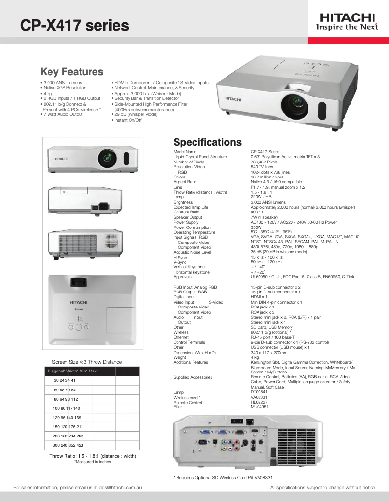 Page n°1 - Fiche technique Hitachi CP-X417