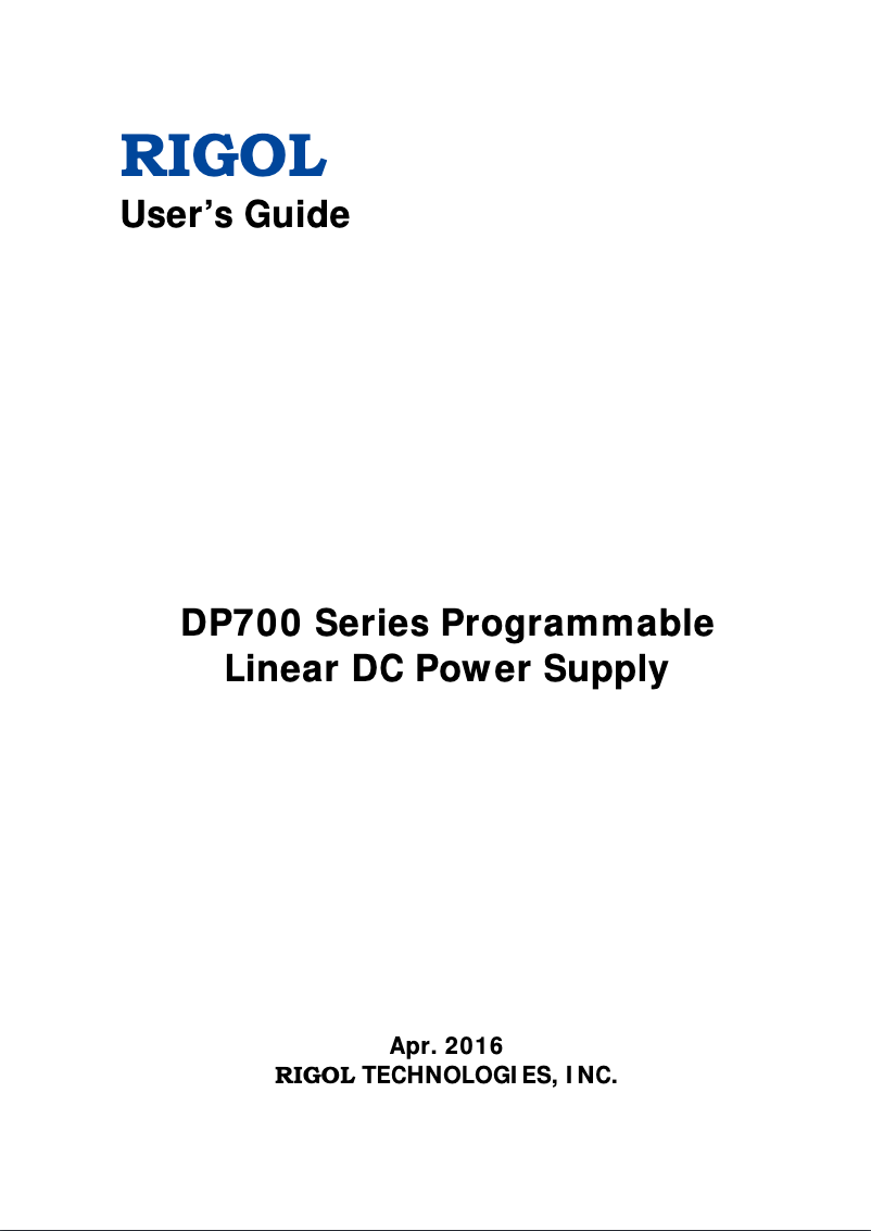 Page 1 de la notice Manuel utilisateur Rigol DP711