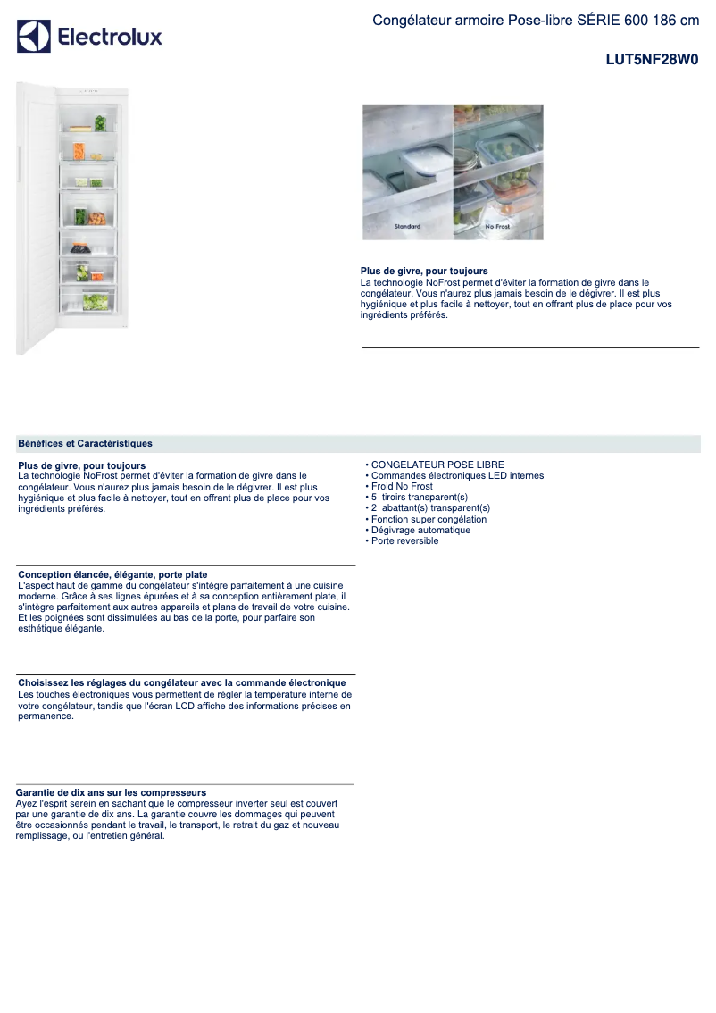 Page 1 de la notice Fiche technique Electrolux LUT5NF28W0