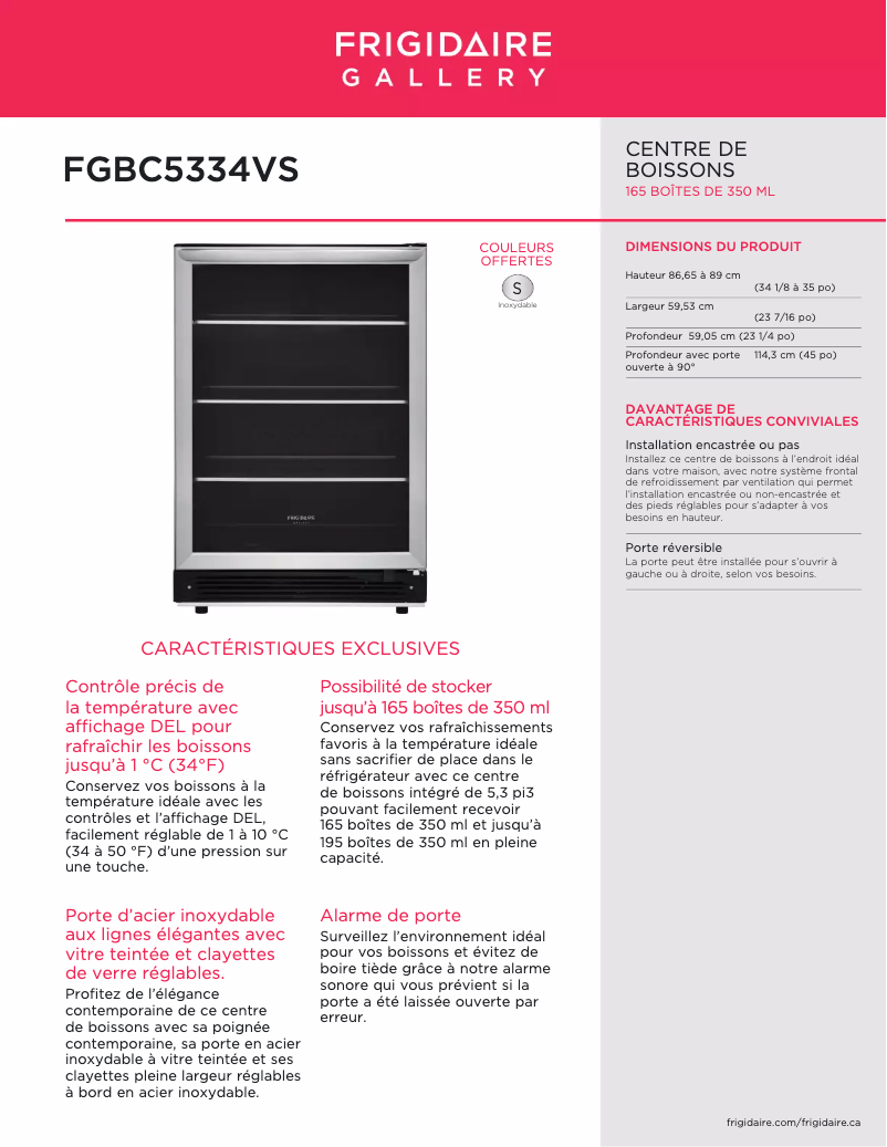 Page n°1 - Fiche technique Frigidaire FGBC5334VS