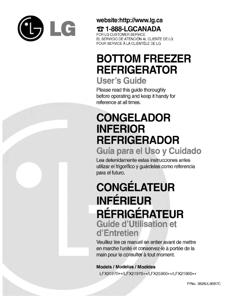 Page 1 de la notice Manuel utilisateur LG GR-L258SSKA