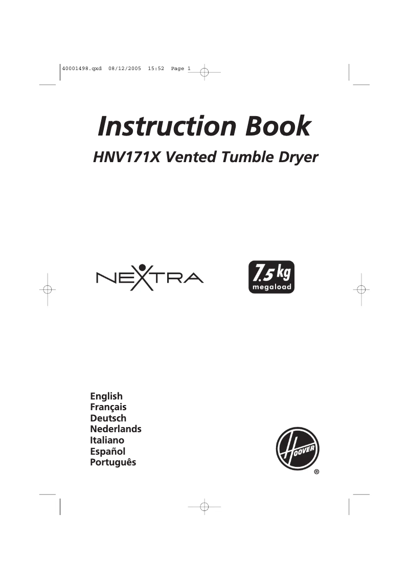 Page n°1 - Manuel utilisateur Hoover HNV 171X-SY